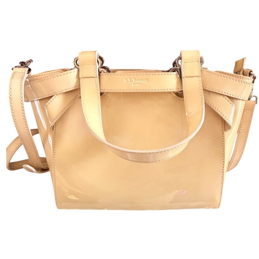 LK Bennett cream Patent Leather Bow Satchel Crossbody Handbag London‎